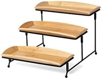 Nature's Kitchen Bamboo Wood Serving Tray Set for Dessert Coffee Appetizers, 3 Pack of 12 x 5.75 Inch Serving Platters