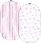 Biloban Bassinet Fitted Sheets Fit for Fisher-Price Soothing Motions Bassinet, (15"x31"), Jersey Knit Cotton, Breathable, 2 Pack, Pink Print