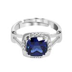 CLARA 925 Sterling Silver Royal Blue Cushion Ring with Adjustable Band | Rhodium Plated, Swiss Zirconia | Gift for Women & Girls