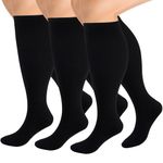 TRIITECH 3 Pair Plus Size Compression Socks for Women and Men,20-30mmHg Wide Calf Knee High Compression Stockings for Circulation