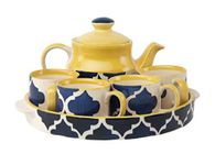 HS Hindustani Saudagar Microwave Safe Hand Made Handpainted 4 Cups 1 Kettle and 1 Tray Tea Set Excellent Gift For Any Occasion: Holidays, Anniversaries, Appreciation