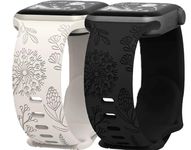 mFoniscie Silicone Bands for Apple Watch Strap 41mm 40mm 38mm, Cute Soft Silicone Dandelion Engraved Flower Strap for iWatch SE2|SE Series 8 7 6 5 4 3 2 1 [Pack Of2][WATCH NOT INCLUDED]