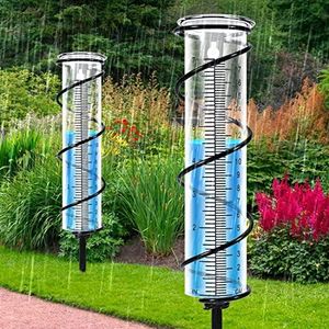 CRETVIS Home 7" Glass Rain Gauge Outdoor, Detachable Rain Gauges for Yard with Metal Stake and Hanger Hole Decorative for Garden, Deck, Lawn