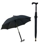 Walking Stick Umbrella, 2-in-1 Multifunction Crutch Umbrella with Non-Skid Foot, Self Protection Cane Umbrella for Men and Women Gift,Black