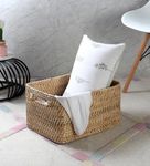 AKWAY Handmade Wicker Basket for Cloth, Storage Basket, Bin Organizer for Toiletry Cosmetic Towels Toys Bathroom Organizer Bamboo Wicker Basket (14 L x 11 W x 8 H, Beige)