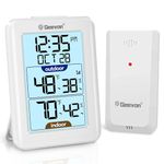 Geevon Indoor Outdoor Thermometer Wireless Digital Hygrometer Temperature Gauge with Time, 200ft/60m Range Temperature Humidity Sensor (White)