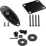 Wwomusic 1/4"(6.35mm) Black Oval Guitar Input Output Jack Plate Socket,Guitar Neck Joint Ferrules Bushings with Screws for Fender Strat Tele Guitar or Bass,2PC Guitar Strap Buttons with Strap Blocks