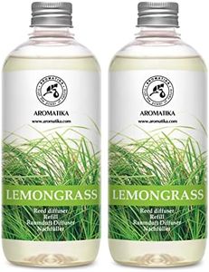 Lemongrass Diffuser Refill 34 Fl Oz (2x17 Fl Oz) - Fresh & Long Lasting Fragrance - Refill with Natural Essential Lemongrass Oil - for Aromatherapy - Spa - Home - Reed Diffuser Oil Refill Lemongrass