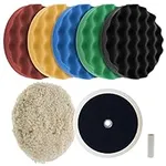 TCP Global Ultimate 6 Pad Buffing and Polishing Kit with 6-8" Pads; 5 Waffle Foam & 1 Wool Grip Pads and a 5/8" Threaded Polisher Grip Backing Plate