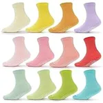 CozyWay Non-Slip Ankle or Crew Grip Toddler Socks, 12 Pack for Boys & Girls, Colorful, 1-3 Years Old