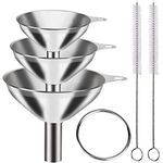 Supvox® 3Pcs Metal Stainless Steel Funnel, Large Small Funnel Set of 3 with 2 Clean Brushes, 0.47in/0.35in/0.24in Funnel Nozzle, Food Grade Mini Funnels for Kitchen