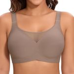 Cavotor Jelly Bras for Women Non Wired Comfort Support Gel Bra Seamless Lace Wireless T Shirt Soft Push Up Bralettes with Extender (Coffee,XL)