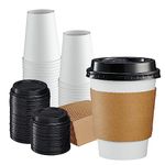 [50 Count] 12 oz. Disposable Coffee Cups with Lids, Sleeves, Stirrers - to Go Paper Hot Cups……