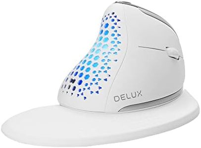 Delux M618SXD-White Seeker Wireless Ergonomic Vertical Mouse with OLED Screen, BT and USB Receiver, Connect with Up to 4 Devices, Thumb Wheel, 7200DPI, Programmable Rechargeable Optical Mouse