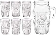 Bormioli Rocco Romantic Water/Juice Jug (1600ml) & Set of 6 Tumbler Glasses (340ml)