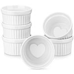 LOVECASA Ramekins 8 oz for Creme Brulee, Porcelain White Ramekin Set Souffle Dishes Oven Safe for Baking and Dipping Sauces Bowls, Heart-shaped Bottom, Set of 6