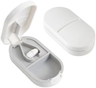 Pill Cutter Travel Portable Tablet Cutter with Blade and Storage Compartment，Pill Box Organiser, Small or Large Pills Cut in Half Quarter for Pills Tablets (White)