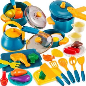 LINFUN KIDS Accessoire Cuisine Enfant, Ustensiles de Cuisine Jouet avec Pots et Casseroles, Aliment Dinette Enfant Chef Jeu de Rôle Cadeau pour Garçons Filles 3 4 5 Ans
