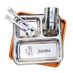 Savri Personalized Stainless Steel Mealtime Printed Dish- Customized Gift for Kids,Boy,Baby Girl- Name & Favorite Character Engraved-3 compartments Thali Set for Kids. Ideal for Birthday, Return Gifts