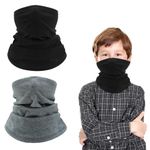 2 Pack Kids Neck Warmer Winter Fleece Neck Gaiter Cold Weather Face Ski Mask Scarfs for Boys Girls(Black+Grey)