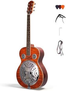 Acoustic Resonator Guitar, Beginner Guitar Kit, Country Bluegrass Folk Blues, Spruce Top, Includes Strap, Capo, Picks and Wrench, Full Size 40 Inch Steel String Right Handed Guitar (Amber Orange)