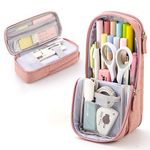 iSuperb Standing Pencil Case 2 Compartments Pencil Pouch Large Capacity Pen Bag Phone Holder Mobile Phone Bracket Stationery Pouch for Girls Boys (Pink)