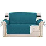 H.VERSAILTEX Reversible Loveseat Cover Furniture Protector Anti-Slip Water Resistant 2 Inch Wide Elastic Straps Couch Covers Pets Kids Fit Sitting Width Up to 46"(Love Seat, Dark Teal/Beige)