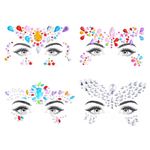 URAQT Face Gems Glitter, 4Pcs Face Glitter Festival Face Stickers Set for Music Festival Holiday Party, Self-Adhesive Rhinestone Temporary Tattoos Festival Halloween Decorations