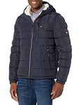 Tommy Hilfiger Men's Midweight Sherpa Lined Hooded Water Resistant Puffer Jacket, Midnight Tech, M