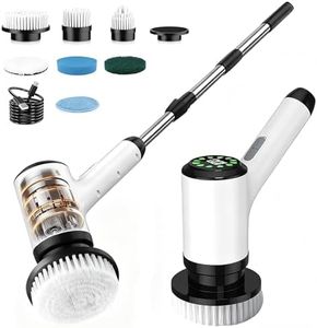 Electric Spin Scrubber, Cordless Bathroom Scrubber with 7 Brush Heads, Adjustable Long Handle Shower Scrubber for Tile Grout, Kitchen Sink, Tub, Floor, Car Wheel, White-te1