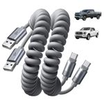 LISEN Coiled USB C Cable, 2 Pack for Android Auto & CarPlay Cable, Durable Short USB A to USB C Cable Compatible with iPhone 17/16/15, Samsung Galaxy S26/S25/S24 A15/A14, Gray 4FT