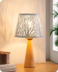 EDISHINE Small Table Lamp, Wooden Bedside Lamp, Tree Hollowed Iron Lampshade, 13.58" Nightstand Lamp for Nursery, Bedroom, Living Room, ON-Off Switch, E26 Socket, Original Wooden Color