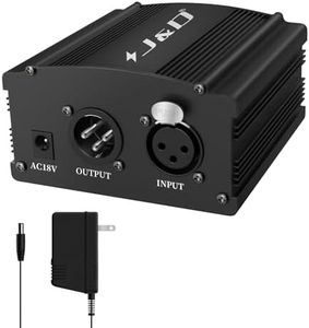 J&D 48V Phantom Power Supply, 1-Channel Design with Adapter, Compatible with Any Condenser Microphones, Ideal for Professional Music Recording and Studio Use, Black