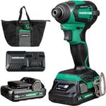 Metabo HPT 18V MultiVolt Impact Driver Tool Kit, 1/4-Inch Chuck, (2) 2.0Ah 18V Batteries, 1549 in-lbs Torque, Brushless Motor, Compact Size & Weight, Lifetime Power Tool Warranty, WH18DEX
