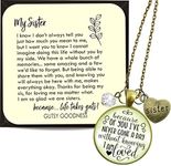 Sister Necklace Because of Your Love Boho Style Bronze Jewelry for Women Chain 24" - Handmade Glass Inspirational Family Quote Pendant, Heart Charm, Gift Package Sisterhood Friends Message Card & Box