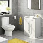 iBathUK 2 Piece Closed Coupled Toilet Modern Ceramic Basin White Vanity Sink Storage Unit Modern Bathroom Suite Set Seat