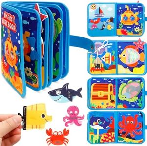 Busy Book for Toddler Soft Baby Felt Montessori Quiet Books with 8 Interactive Pages Theme Busy Board Preschool Learning Activities for Boys Girls Infants (Blue-Ocean)
