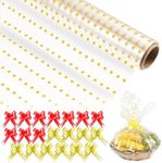 ZCOINS Extra Large Clear Cellophane Wrap Rolls with Yellow Dot 80cm x 15m (2.6feet x 49.2feet) and Yellow and Red Bows Packaging Sets, 3 Mil Transparent Crystal Clear Cellophane Wrapping Paper for Hampers, Gifts, Toys, Arts & Crafts, Florist Flowers, Treats Wrapping