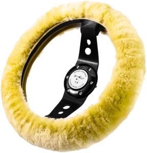 Andalus Brands Australian Sheepskin Steering Wheel Cover, Anti-Slip Universal 15 Inch Fuzzy Steering Wheel Cover Offers a Plush Velvet-Like Touch, Eco-Friendly Fluffy Steering Wheel Cover (Lemon)