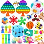 Chennyfun Rainbow Fidget Toy Set, 30 Pcs Sensory Toys for Autism ADHD, Stress Reliever with Toy Box Push-It Toy, Infinite Cube, Stress Ball Anti-anxiety Birthday Gift for Teen Children Adult