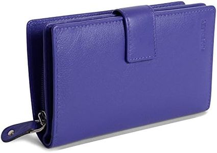 SADDLER Womens Luxurious Real Leather Bifold Wallet Clutch Zipper Purse | Genuine Leather Ladies Designer High Capacity Credit Card Holder with Large Zipper Coin Purse | Gift Boxed - Purple