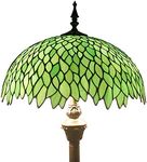 WERFACTORY Tiffany Floor Lamp Green Wisteria Stained Glass Standing Reading Light 16X16X64 Inches Antique Style Pole Corner Lamp Decor Bedroom Living Room Home Office S523 Series