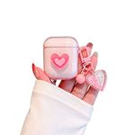 Ownest Compatible for AirPods Case, Cute 3D Heart Clear TPU Shockproof Cover Case Glitter with Bell Keychain for Women Girls for Airpods 2&1-Pink