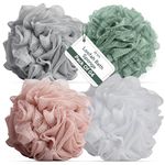 Zuvo Loofah Bath Sponge (Pack of 4) – Soft & Durable Shower Puffs for Deep Exfoliation – Unisex Body Scrubber, Eco-Friendly and Skin-Safe, Assorted Colours
