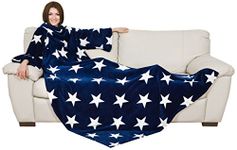 Kanguru Deluxe Stars, fluffy, fleece adults, sleeves with Kangaroo pocket, for women, snuggle blanket, blue, 140x210 cm, Flannel, Single