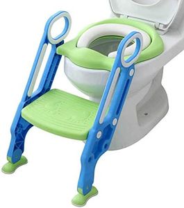 Potty Training Toilet Seat with Step Stool Ladder for Boys and Girls Baby Toddler Kid Children Toilet Training Seat Chair with Handles Padded Seat Non-Slip Wide Step(Blue Green)