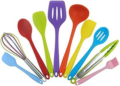 Ashintar 10pcs Colorful Silicone Kitchen Cooking Utensils Set, Heat Resistant Non-Stick Kitchenware Cooking Tools,Brush Spoon Spatula Turner Whisk Ladle Tong for Nonstick Bakeware