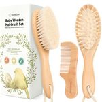 Baby Hair Brush and Comb Set for Newborn - Wooden Baby Hair Brush Set with Soft Goat Bristle, Baby Brush Set for Newborns, Baby Brush and Comb Set Girl, Boy, Toddler Cradle Cap Brush (Oval, Walnut)