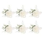 ANNKIN Ivory Wrist Corsage Set of 6 for Wedding Prom Party, Artificial Flower Wrist Corsage Bracelets, Homecoming White Corsage Wristlet, Corsage Flowers for Bride, Bridesmaid, Girls