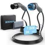 bokman Type 2 EV Charging Cable, Mode 3 / 32A / 7.2KW / 1 Phase / 5 Meter, Electric Vehicle Car Plug-in Hybrid Type 2 to Type 2 Fast Charging Cable